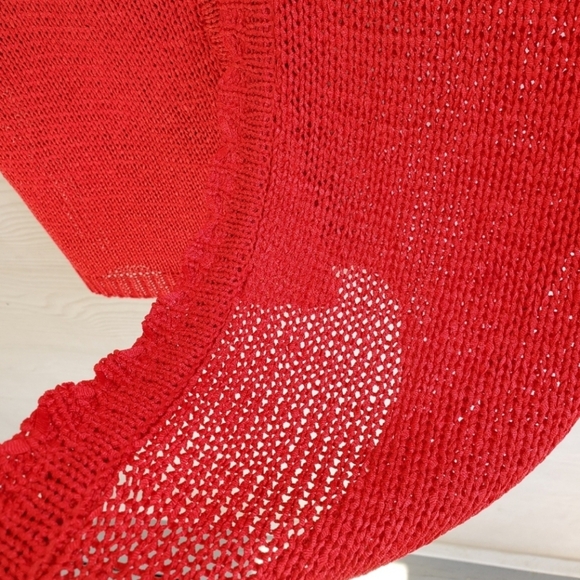 Sag Harbor Vintage Y2K Aesthetic Open-weave Crochet Cropped Red Summer Cardigan - Picture 12 of 15